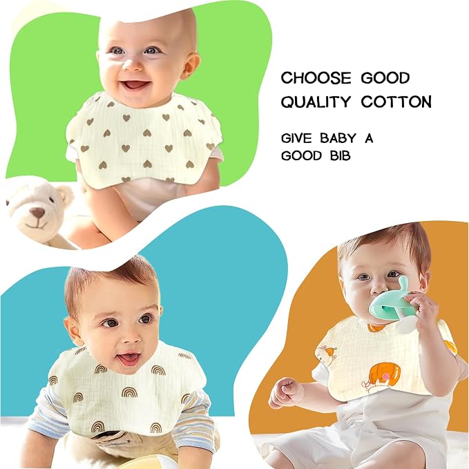 Baby Bibs Muslin Bibs for Baby Girl Boy for Drooling and Teething 10 Pack - Image 5