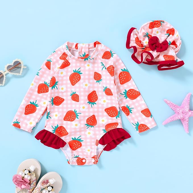 Infant Baby Girl Swimsuit One-Piece Long Sleeve Rash Guard - Image 2