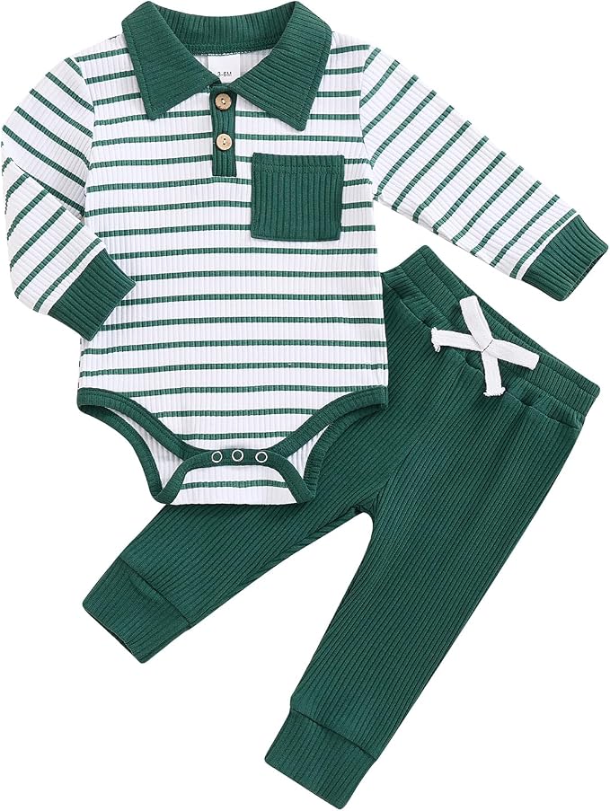 Newborn Baby Boy Girl Clothes Ribbed Knitted Long Sleeve Romper Pants Solid by MABABY