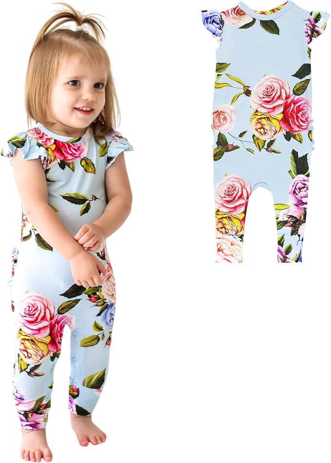 Posh Peanut Baby Girl Pajamas – Ruffled Cap Sleeve Romper PJs – Soft Viscose by PoshPeanut