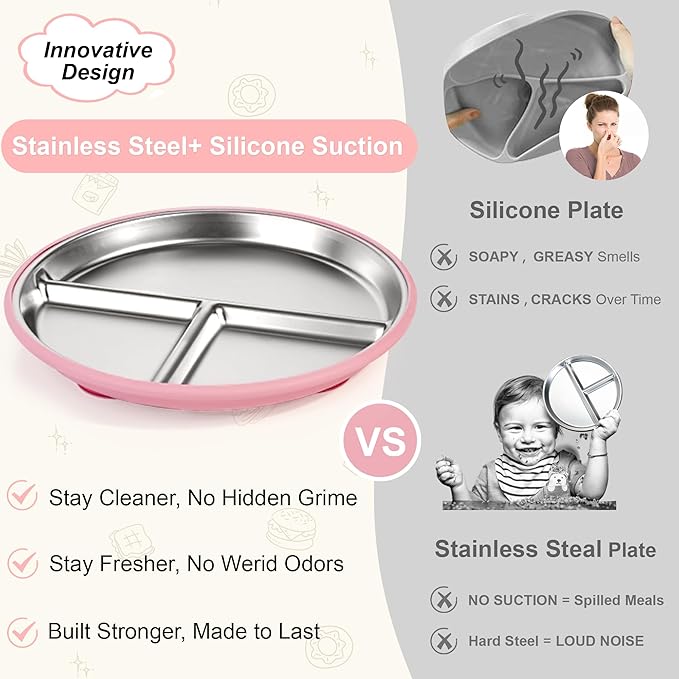 Bella's Friends Stainless Steel Toddler Plates Silicone Suction, 3 Packs - Image 2