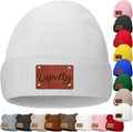 Custom Baby Beanies Personalized Toddler Winter Hats Name Leather Patch Kids by Unknown