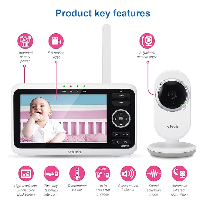 VTech VM350 Baby Monitor, 1000ft Long Range, Night Vision, 2-Way Talk, Secured - Image 2