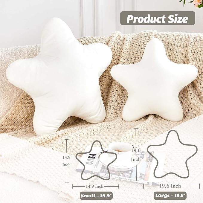 White Star Throw Pillow, Cute Star Pillow Room Decor, Soft 14.9" Star Shaped - Image 2