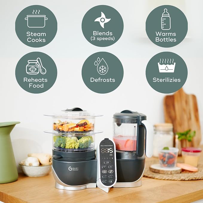 Babymoov Duo Meal Station Grey: Multi-Speed Baby Food Maker Steamer and Puree - Image 5