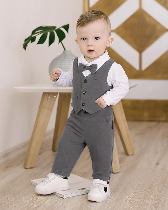 Baby Boy Clothes Suits Infant Gentleman Wedding Outfit Formal Dress Shirt Vest - Image 3