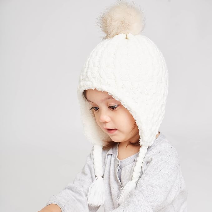 LANGZHEN Toddler Kids Infant Winter Hat, Earflap Knit Warm Cap Fleece Lined - Image 3