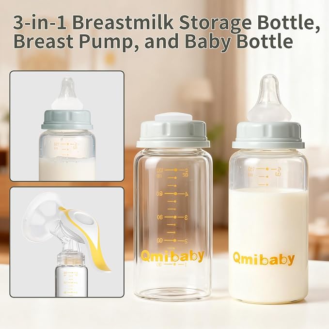 Natural Glass Baby Bottle 150ml 5oz Standard Neck Breast Milk Storage Bottles - Image 3