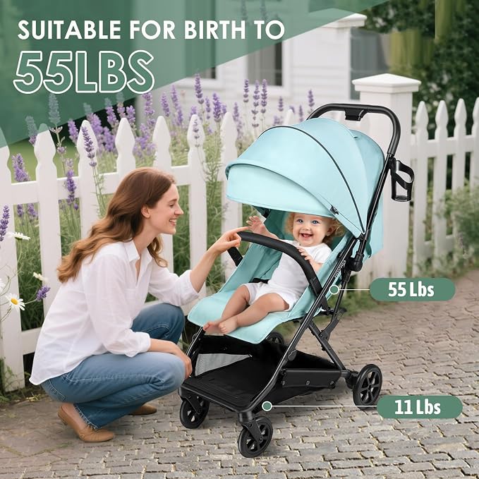 Lightweight Stroller, One-Hand Fold Compact Travel Stroller from Birth to 55 lbs - Image 6