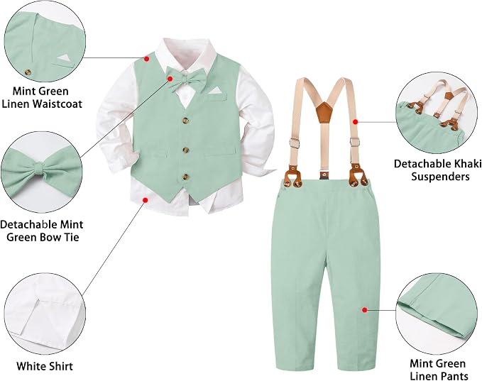 SANGTREE Boys Cotton Linen Suit Formal Set Baby Clothes Boy Gentleman Wedding - Image 2