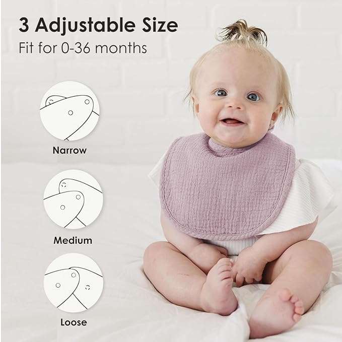 8-Pack Baby Muslin Bibs, Soft Cotton Drool Bibs - Image 2