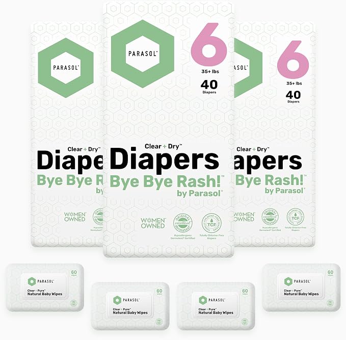 Parasol Clear+Dry Disposable Diapers and Clear+Pure Wipes, RashShield Protection - Image 2