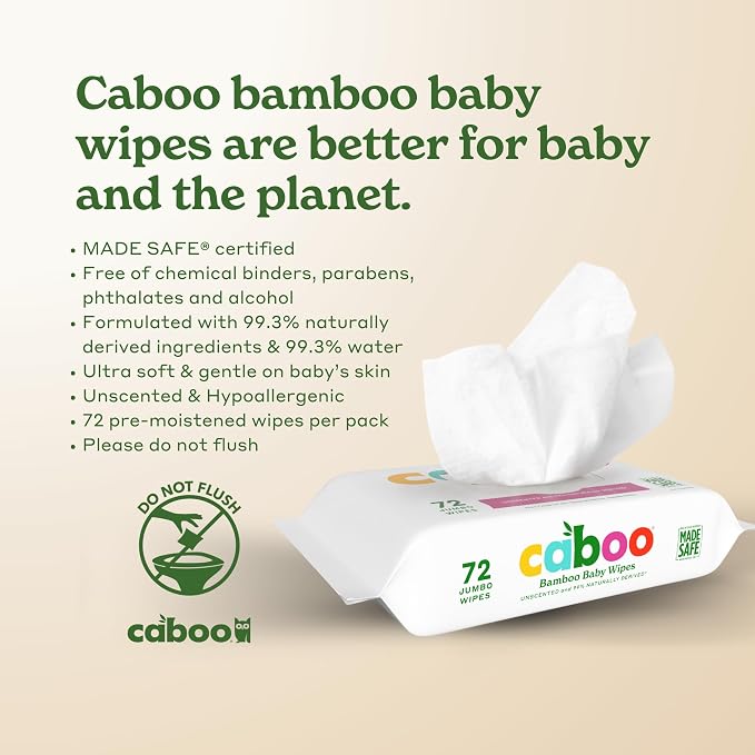 Caboo Baby Wipes, Made with Bamboo Viscose, Certified Made Safe Ingredients - Image 8