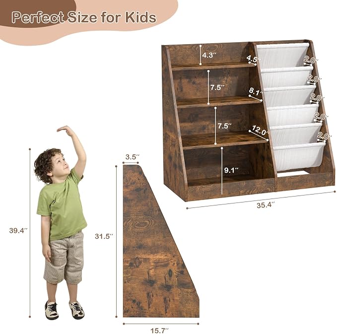 Kids Bookshelf for Bedroom Toddler Children Baby Bookcase 4-Tier for Nursery - Image 3