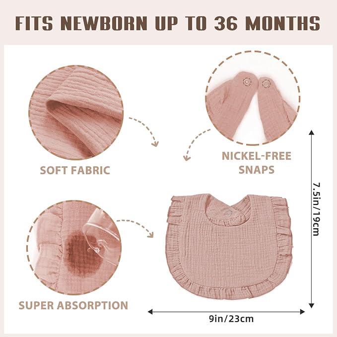 6 Pack Muslin Baby Bibs for Baby Girls, Muslin Bibs Drool Bandana Bibs - Image 2
