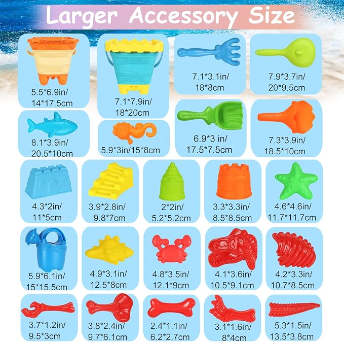 Beach Sand Toys Set, Sand Molds, Rakes and Watering Can, Summer Outdoor Toys - Image 7