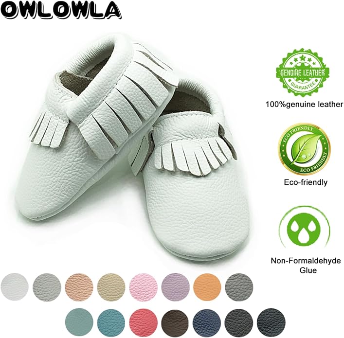 OWLOWLA Baby Moccasins Soft Sole Leather Baby Shoes Infant Toddler Pre-Walker - Image 5