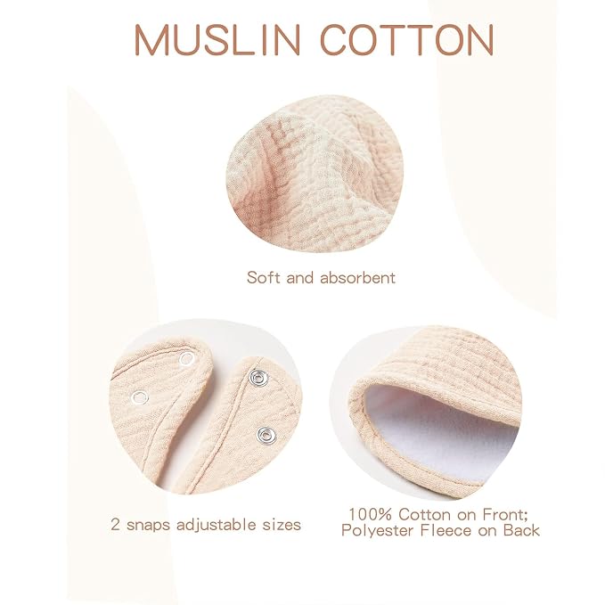 Konssy Muslin Baby Bibs 8 Pack Baby Bandana Drool Bibs Cotton - Image 5