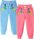 HILEELANG Girls Cotton Joggers Sweatpants Embroidery Drawstring Waist Pockets by HILEELANG