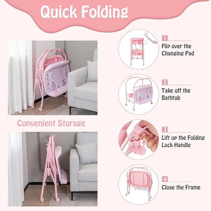BABY JOY Baby Bathtub with Changing Table, Foldable Infant Diaper Changing - Image 5