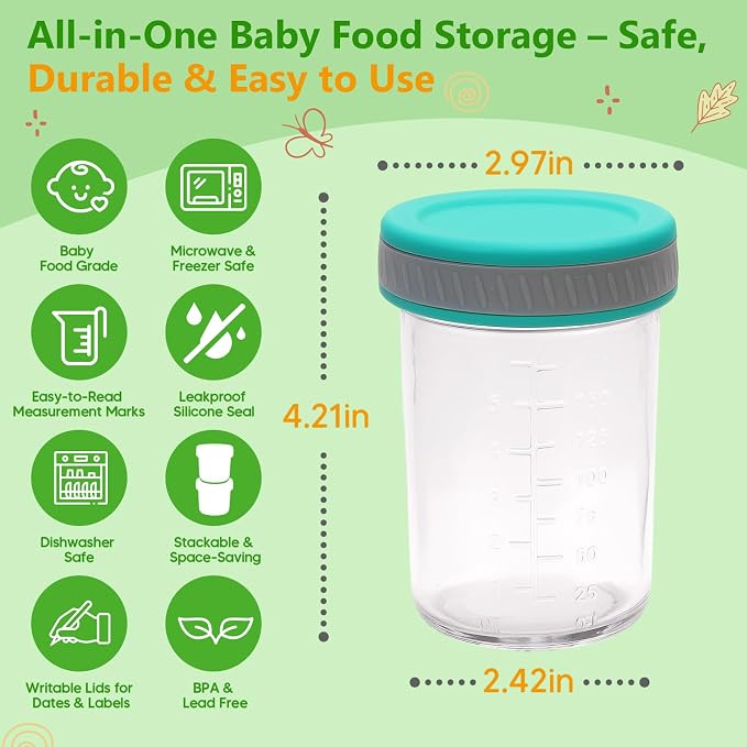 Glass Food Storage Jars with Lids – Baby Food, Breast Milk, Reusable Containers - Image 2