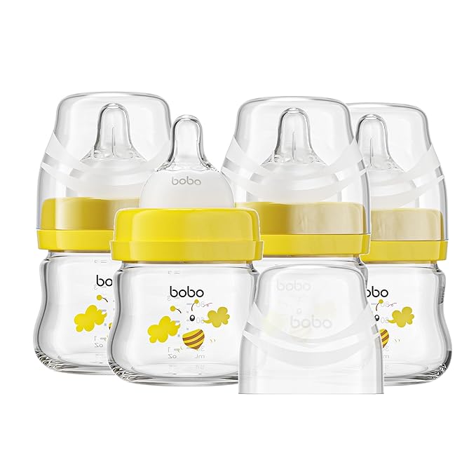 YOHKOH Glass Baby Bottles with Slow Flow Nipple, Newborn Anti-Colic Baby Bottles by Home