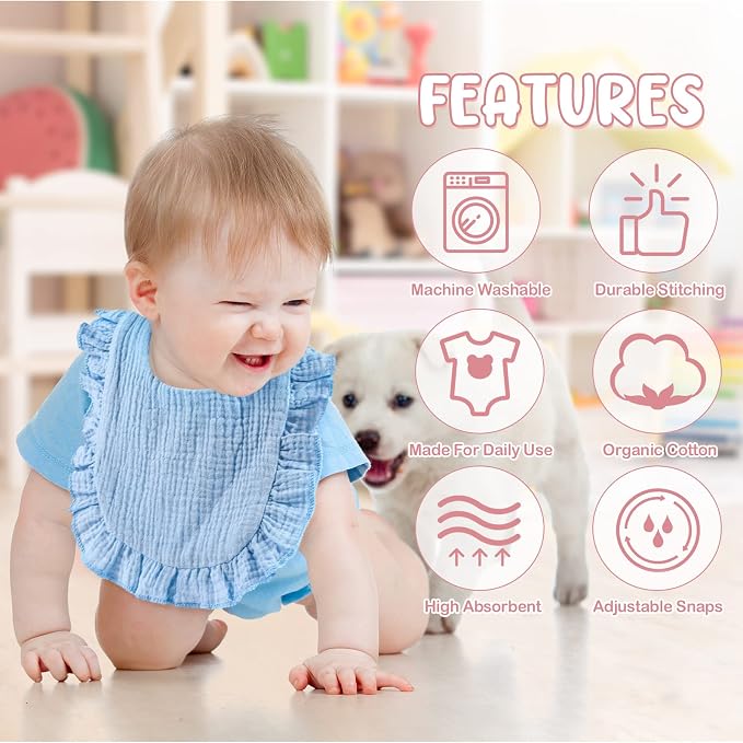 JaGely 12 Pieces Baby Muslin Bibs Bandana Drool Bibs - Image 6
