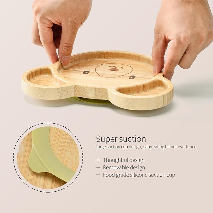Bamboo Suction Plates Bowls Setfor Baby Toddler Divided Platter Food bowl - Image 4