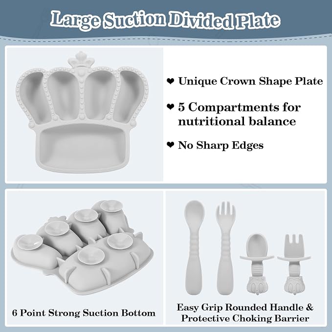 Silicone Baby Feeding Set 10 Pcs Baby Led Weaning Supplies Suction Bowl Divided - Image 3
