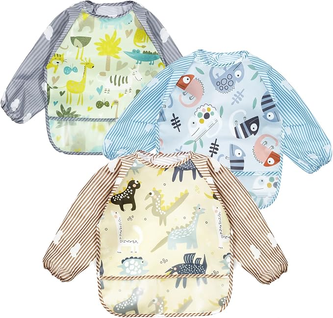 PandaEar (3 Pack Long Sleeve Bibs| Waterproof Full Sleeve Bib by PandaEar