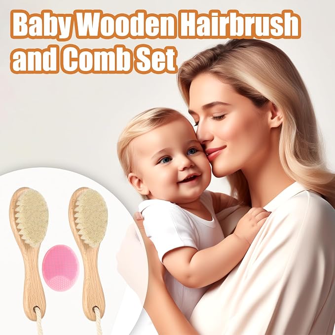 Wooden Baby Hair Brush and Comb Set - Image 2