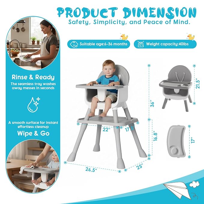 6 in 1 Baby High Chair, Convertible Highchair - Image 8