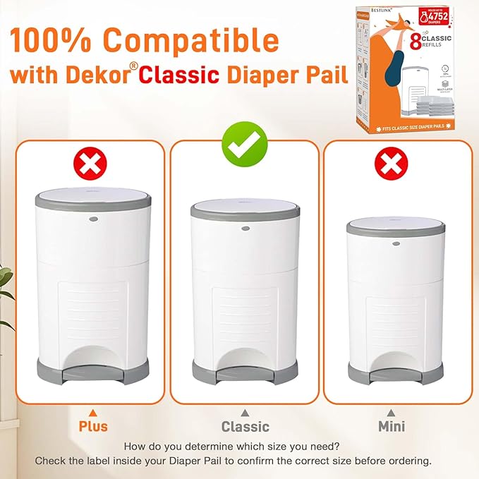 8 Pack Refills Compatible with DEKOR CLASSIC Diaper Pails | 20% Extra Length - Image 2