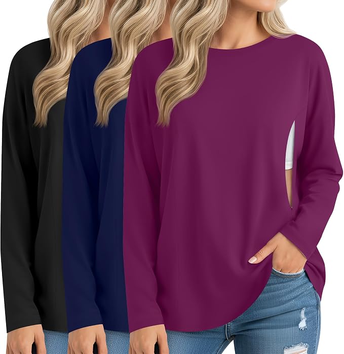3 Pack Women's Nursing Breastfeeding Tops, Long Sleeve Maternity Shirts by Sweetyweee