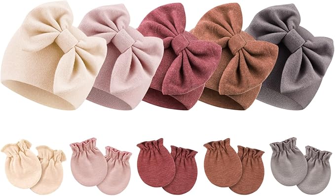 BQUBO Newborn Baby Girls Hats Mittens Set Hospital Hat Beanie Infant Bow Hats by DRESHOW