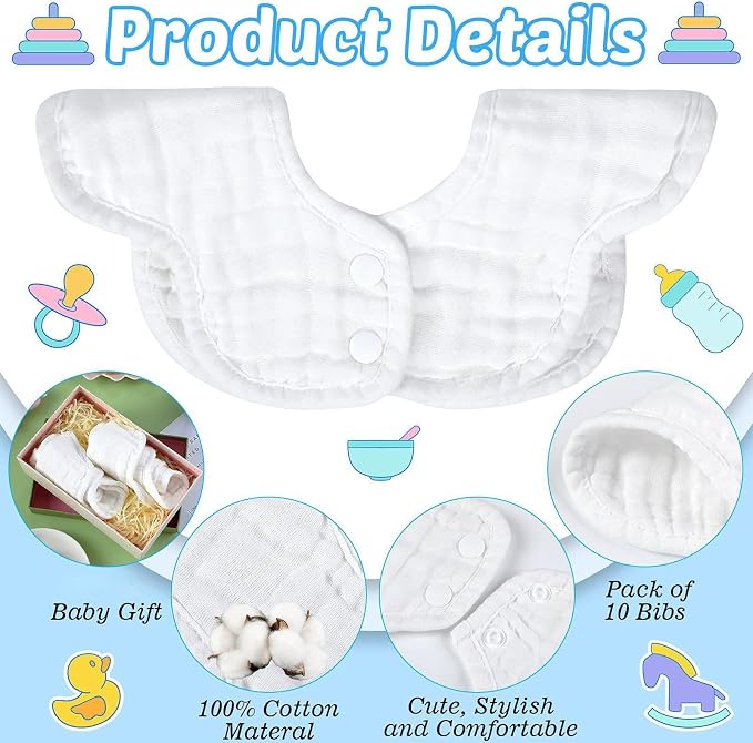 Geyoga 10 Pcs Baby Bibs 360° Rotate Baby Bandana Muslin Drool Bibs Petal Bibs - Image 3