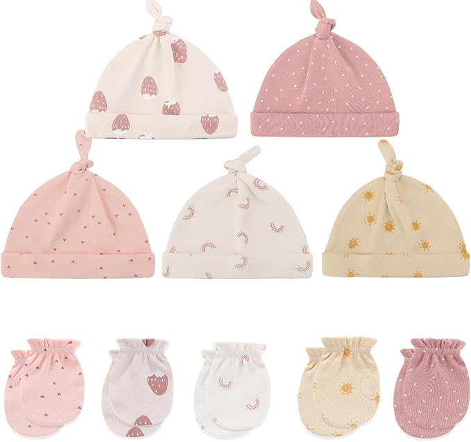 Newborn Baby Boy Girl Caps Mittens Socks Set Cotton Baby Essentials Accessories - Image 2
