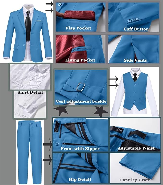 Boys Suit Set Slim Fit Kids Formal Suits Toddler Tuxedo Wedding Prom Classic - Image 4