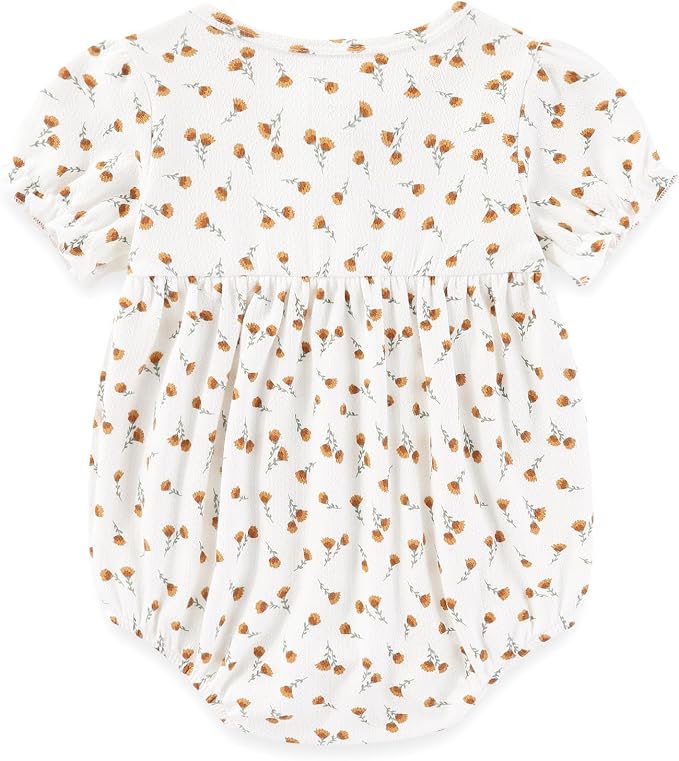 Newborn Baby Girl Clothes Cotton Bubble Romper Floral Short Sleeve Bodysuit 3 - Image 3
