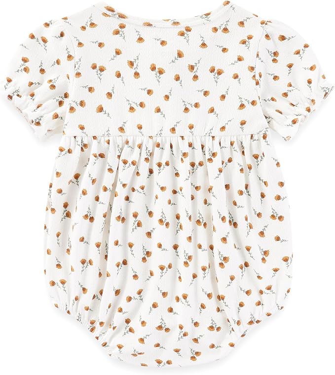 Newborn Baby Girl Clothes Cotton Bubble Romper Floral Short Sleeve Bodysuit 3 - Image 3