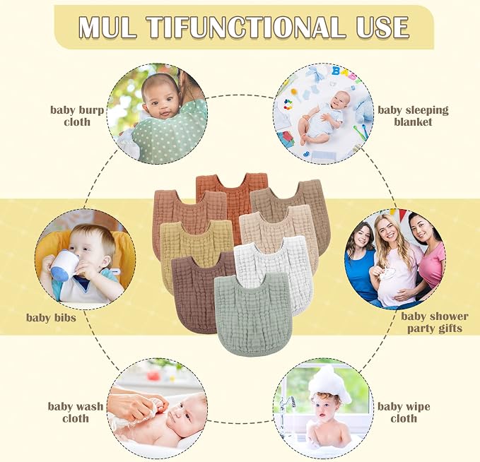 Frienda 8 Pcs Muslin Baby Bibs Cotton Bandana Drool Bibs Bulk - Image 4