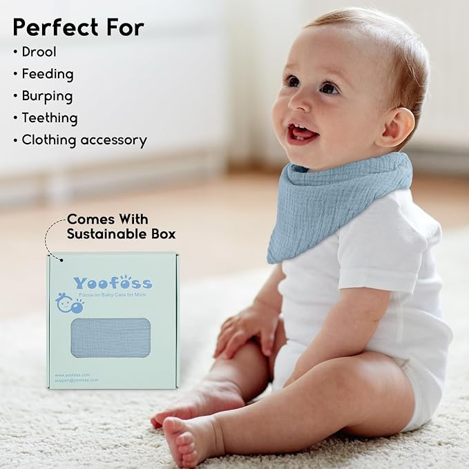 Yoofoss Muslin Baby Bibs 10 Pack 100% Organic Cotton 6-Layer Soft Absorbent - Image 7