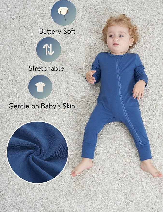 JunNeng 2 Pack Footless Long/Short Sleeve Baby Romper - Image 2