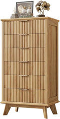 QUW Fluted 6 Drawer Dresser for Bedroom, Modern Tall Chest of Drawers by QUW