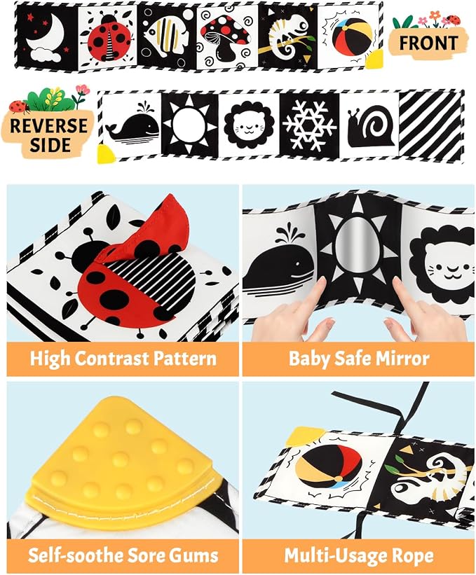 Tummy Time Toys, High Contrast Baby Book - Image 6