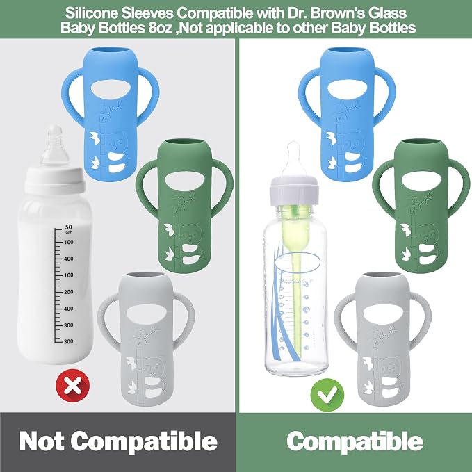 BUSOHA 3 Pack Silicone Sleeves for Dr. Brown's Glass Baby Bottles - Image 3