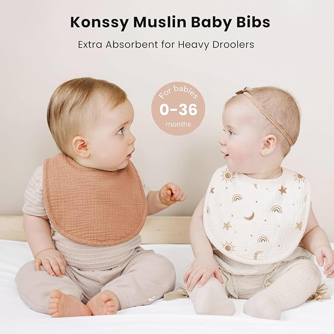 Konssy Muslin Baby Bibs 8 Pack Baby Bandana Drool Bibs Cotton - Image 3