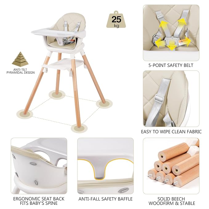 6 in 1 Baby High Chair, Convertible Wooden High Chairs/Booster Seat - Image 4