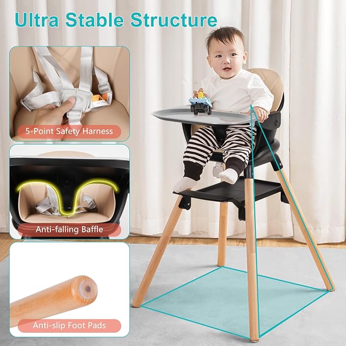 High Chair, 6 in 1 Wooden Convertible High Chairs - Image 5