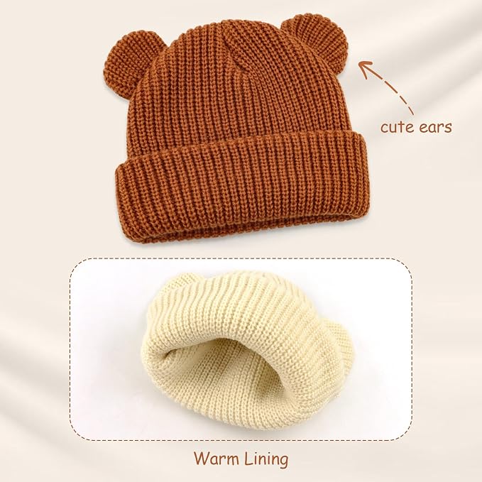 Toddler Boy Winter Hat Baby Knit Beanie Girl Warm Hats Kid Bear Ear Beanies - Image 4